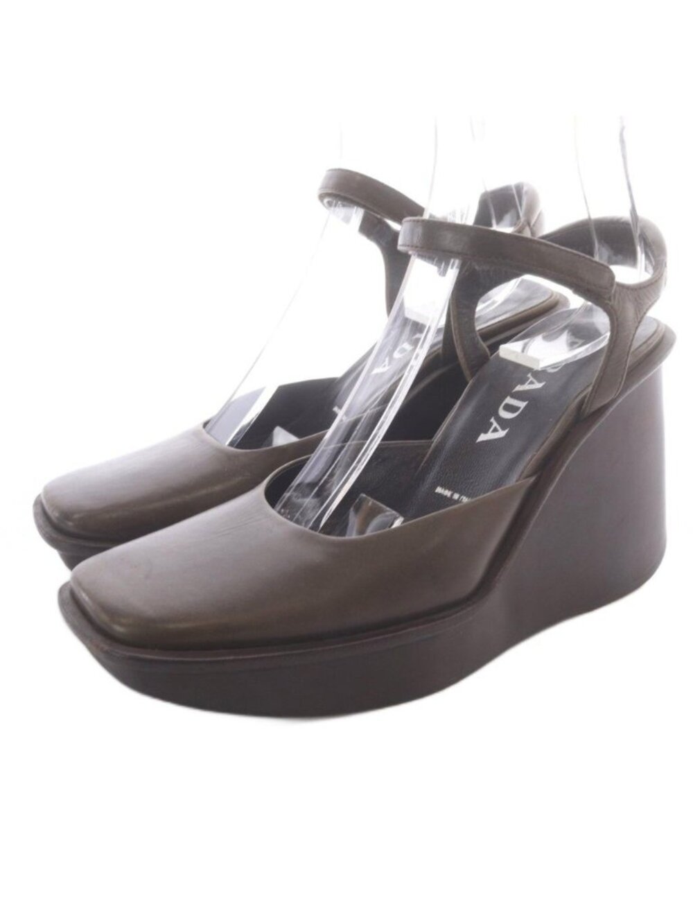 Prada Sandals Leather Wedge Sole Brown
